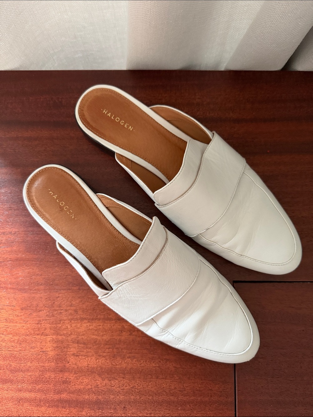Halogen white Leather Backless Loafers